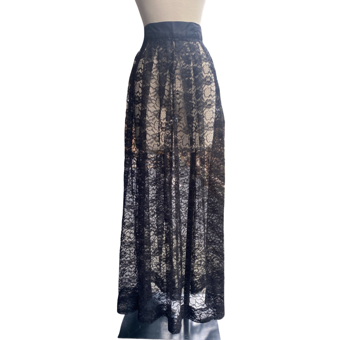 black lace maxi skirt with banded waist