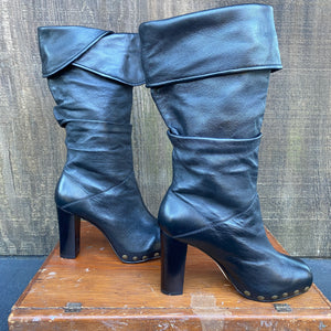 Daniblack soft leather slouchy studded boots