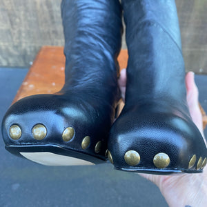 Daniblack soft leather slouchy studded boots